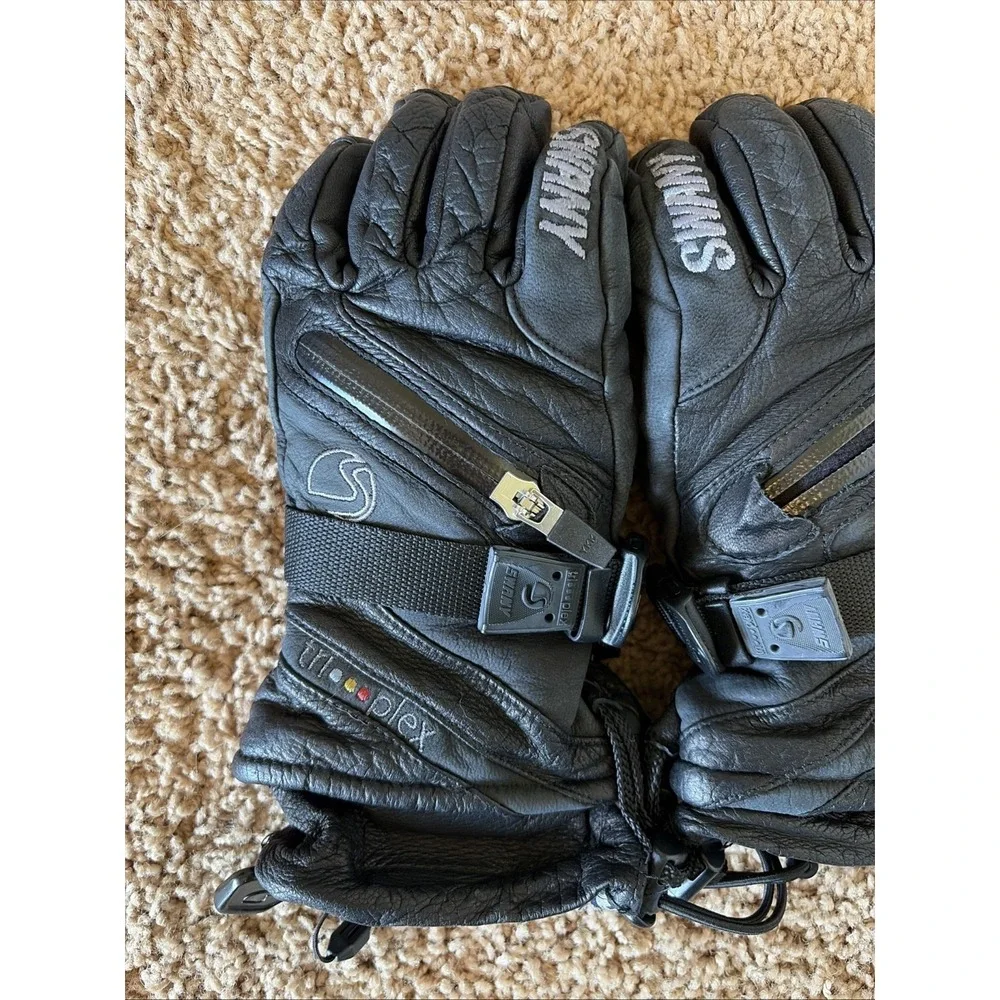 Swany Classic Black Leather Tri-Plex Insulated Ski Gloves Mittens Womens Small